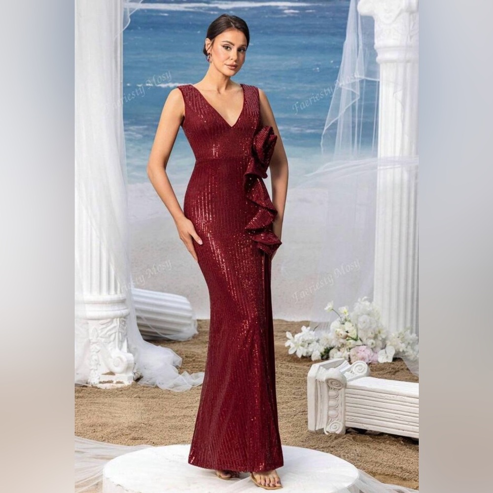Glamorous Sequin Burgundy Prom Dress